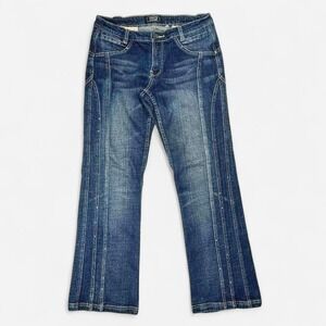Vintage Y2K‎ Flared Crest Jeans with Rhinestone and Side Seam Embellishments